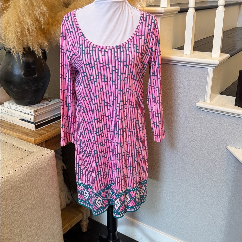 Lilly Pulitzer Beacon Dress Pink Printed Long Sleeve Size Large - Picture 2 of 8
